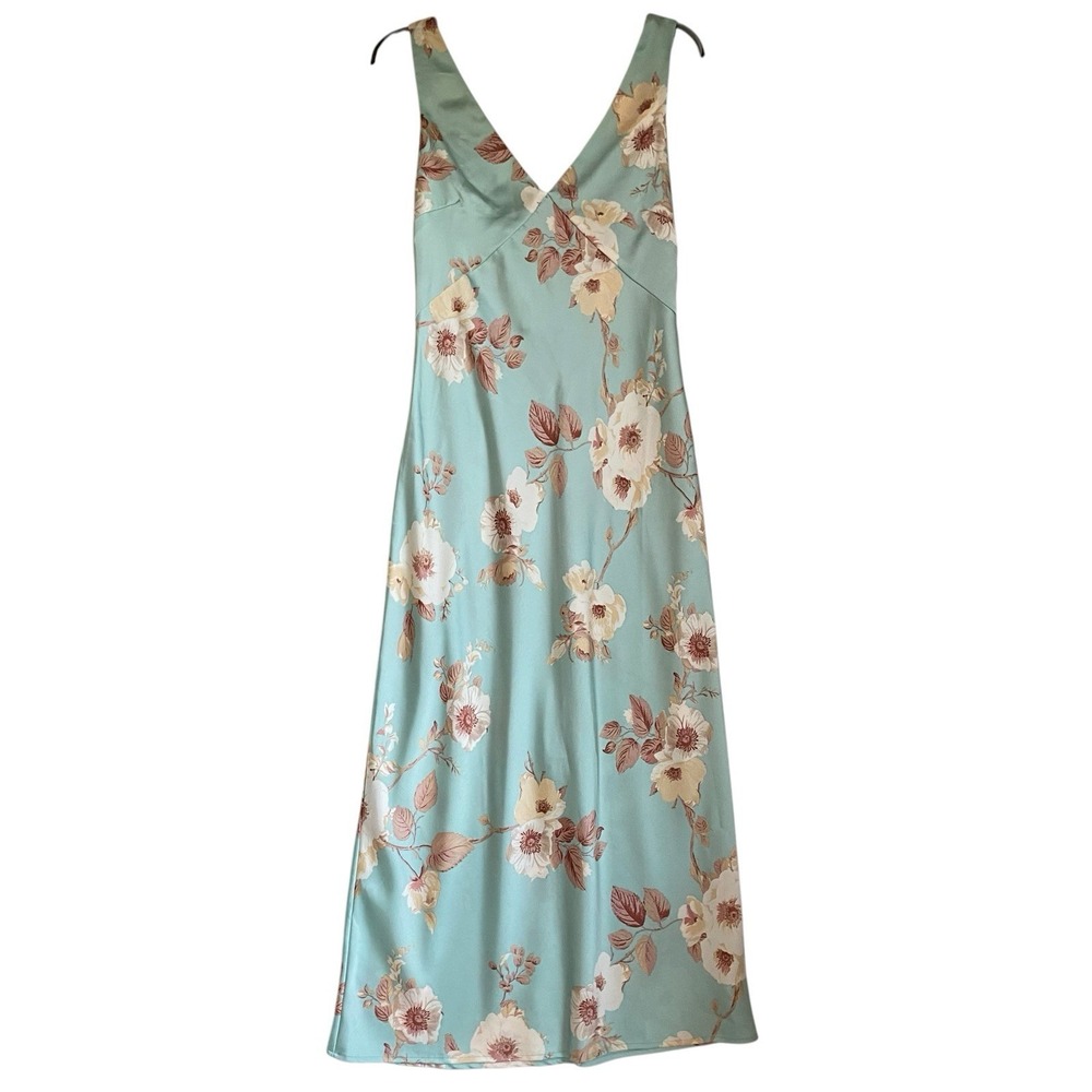 Midi Satin Floral Babydoll Dress Size S Green Floral Romantic Going Out Flowing
